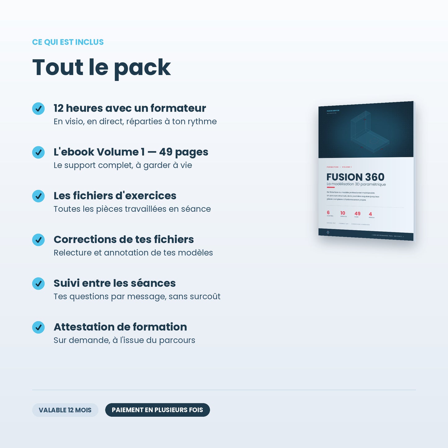 Formation Fusion 360 — Modélisation volumique | 12 h avec formateur + ebook inclus