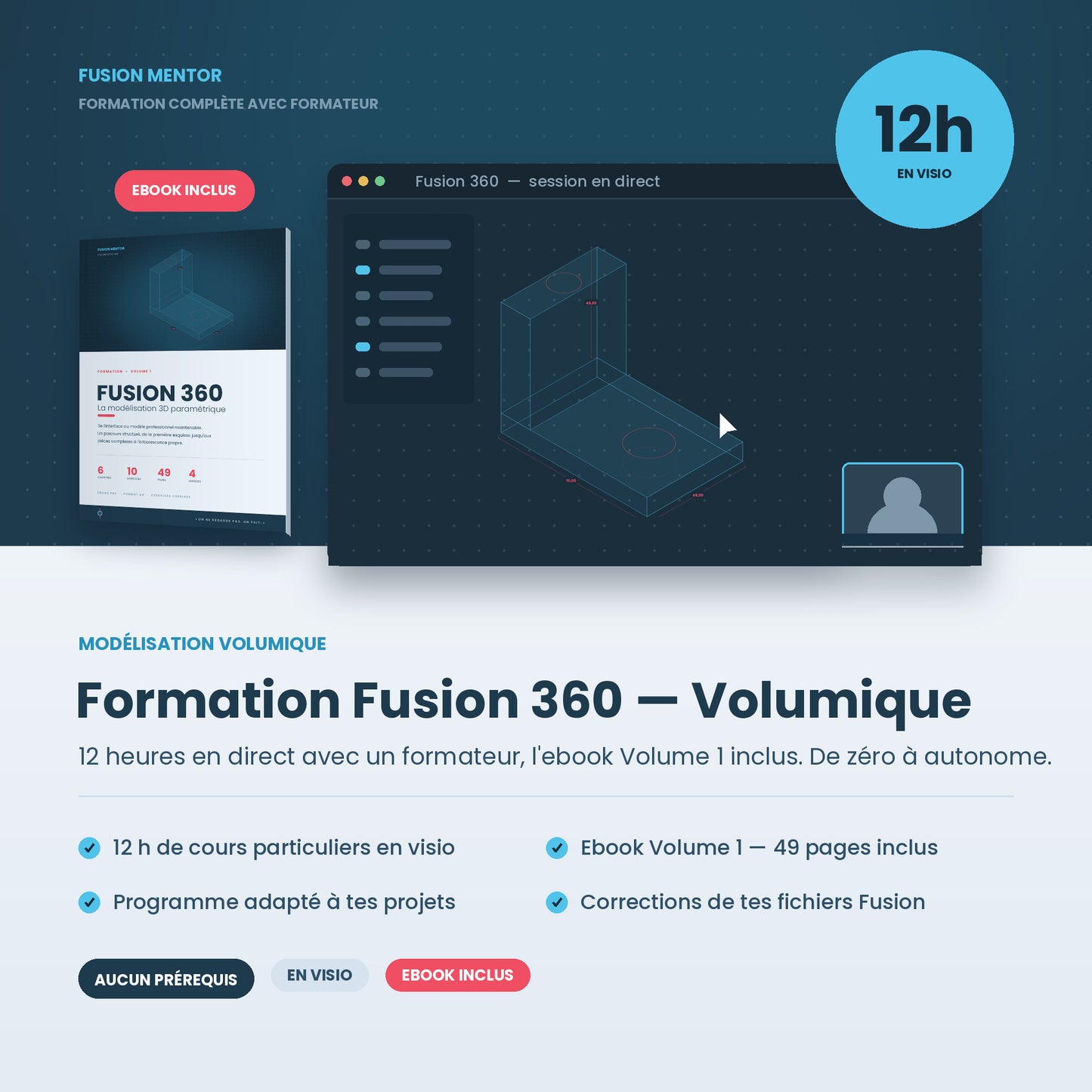 Formation Fusion 360 — Modélisation volumique | 12 h avec formateur + ebook inclus