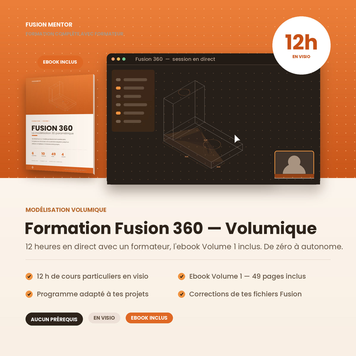 Formation Fusion 360 — Modélisation volumique | 12 h avec formateur + ebook inclus