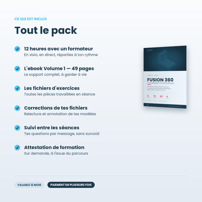 Formation Fusion 360 — Modélisation volumique | 12 h avec formateur + ebook inclus
